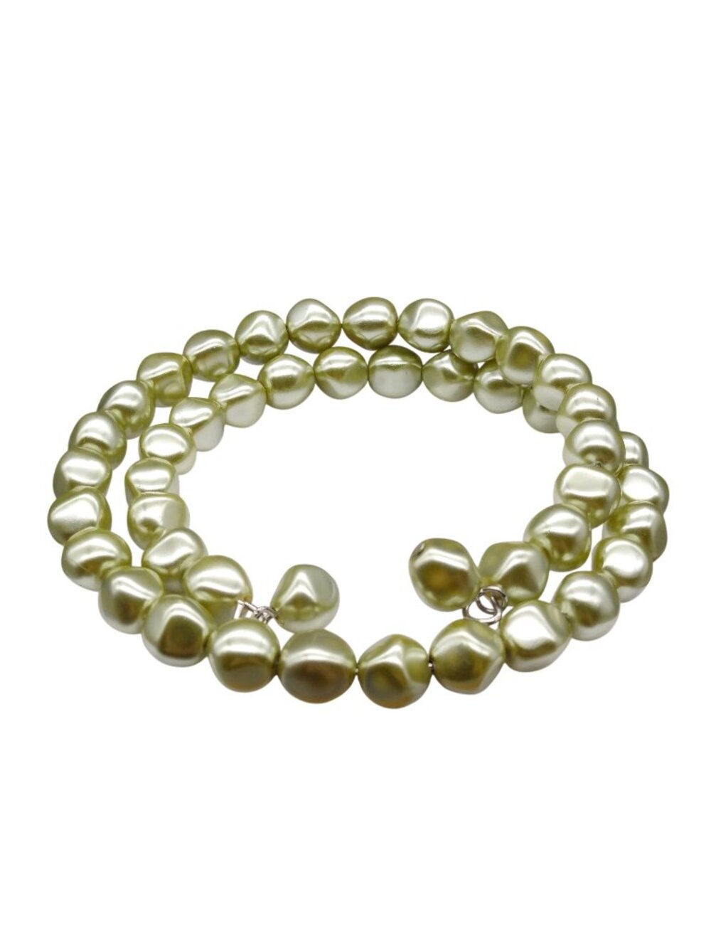Vintage Faux Pearl Memory Wire Bracelet with Lustrous Chartreuse Beads